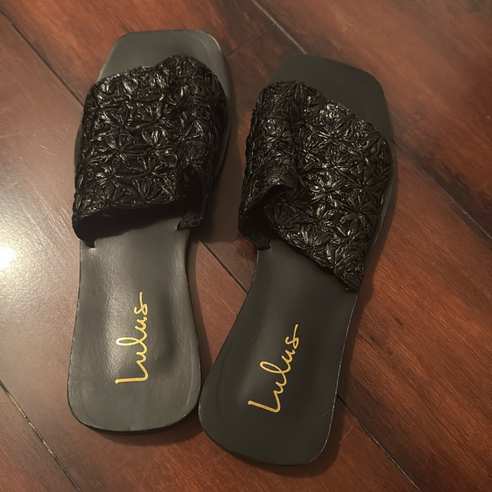 Brand new never worn black woven slides
